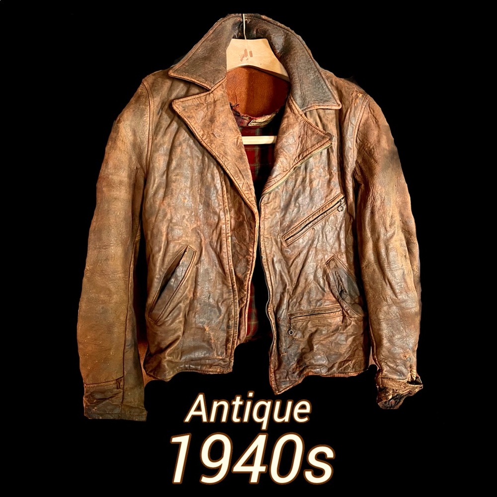 ❌SOLD❌ Antique Biker Jacket 40s 50s Distressed - Picture 1 of 14